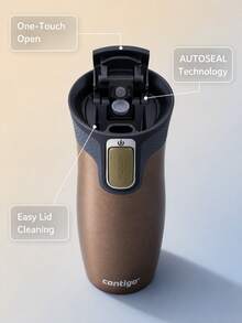 Automatic Sealing Leak-Proof Vacuum Insulated Coffee Travel Mug, Stainless Steel Portable Thermos Cup, Easy-To-Clean Lid Water Cup, Suitable For Driving, Office, Daily Commute - Gold - View 9
