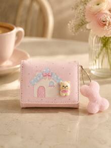 2 chiếc mặt dây chuyền hình xương nhà chó! Ví ngắn gấp ba cho nữ, ví đựng tiền xu khóa kéo dung tích lớn - Nhiều màu - Xem 13
