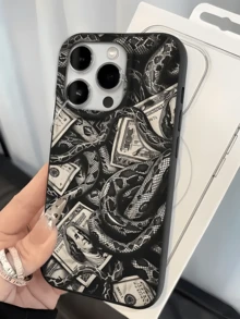 1pc Black Python Money Pattern Minimalist Full Coverage TPU Shockproof Phone Case Compatible With Apple 18 17 16 15 14 13 12 11 Pro Max Protective Shell Air - Multicolor - View 3