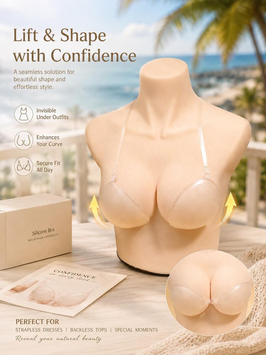 1pc Women's Invisible Bra Pads - Halter Neck Design, Seamless And Comfortable, Suitable For Backless Dresses And Wedding Gowns, Recommended To Buy One Size Larger Than Usual - Transparent - View 1