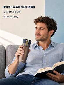 Automatic Sealing Leak-Proof Vacuum Insulated Coffee Travel Mug, Stainless Steel Portable Thermos Cup, Easy-To-Clean Lid Water Cup, Suitable For Driving, Office, Daily Commute - Gold - View 6