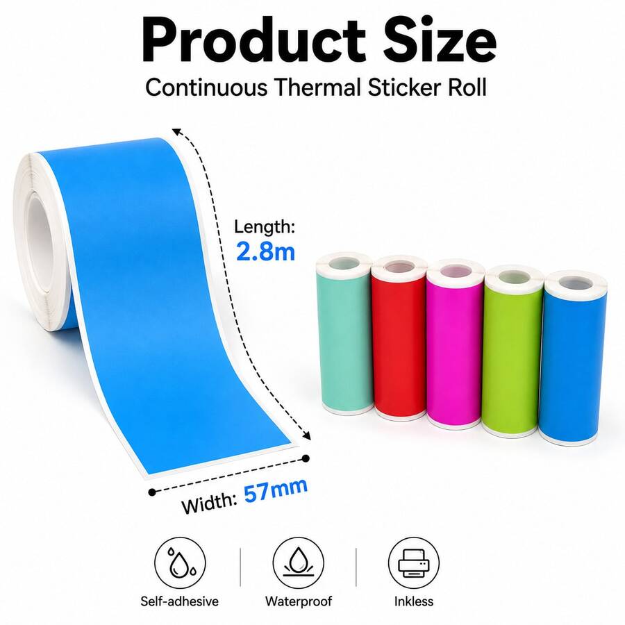 Mini Thermal Printer Sticker Paper 5/10 Rolls Colored Sticker Roll 57x25mm Self Adhesive Thermal Sticker Paper For Sticker Boxes, Crafts, And Notes, With Ink-Free Printing For Creative Projects