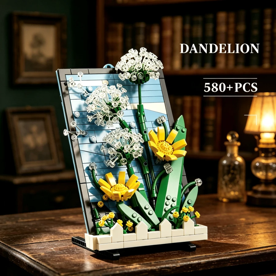 Dandelion High-Difficulty Building Block Flower Toy, Eternal Flower Series Assembly Decor, Assembly Toy For Girls, Birthday Gift, 3D Building Block Decoration - Multicolor - View 1