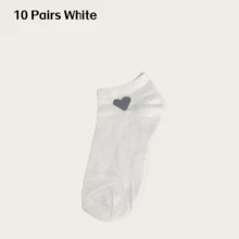 1/3/5/10 Pairs Women's Solid Color Versatile Heart Print Casual Invisible Socks - Multicolor - View 18