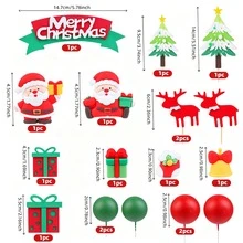 16pcs Christmas Cake Toppers, Soft PVC Santa Claus Stocking Bell Figurine, Christmas Tree Banner Insert, Holiday Cake Decorations Set - Multicolor - View 4