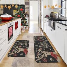 1/2/3pcs Christmas Theme Kitchen Rug, Flannel Kitchen Mat, Soft Comfortable Absorbent Non-Slip Machine Washable With Non-Slip Backing, Suitable For Multiple Scenes: Entryway, Living Room, Bedroom, Kitchen, Dining Room, Bathroom, Laundry Room, Hallway, Christmas Holiday Home Decor - Multicolor - View 2