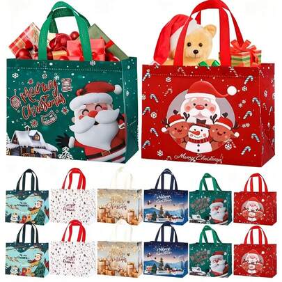 6/12pcs Christmas Gift Bags (With Handles) | Extra Large Party Gift Bags - Reusable, Printed With Christmas, Santa Claus And Snowman Patterns - Perfect For Holiday Shopping And Christmas Parties