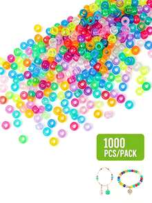 1000/2pcs Fluorescent Glow Horseshoe Beads, 9mm Plastic Handmade Beads, Suitable For DIY Jewelry Making, Ideal For Friendship Bracelets, Necklaces And Hair Braiding Projects, 9 Vibrant Fluorescent Colors, Lightweight And Easy To Thread - Mixed Style - View 2
