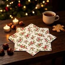 20 Pcs 13 * 13 Inch 4 Christmas Berry Holly Print Combination Disposable Napkins, 5pcs Per Pattern, Suitable For Christmas Parties, Winter Banquets, Table Decorations, Restaurants, Outdoor Picnics, And Holiday Party Decorations - View 7