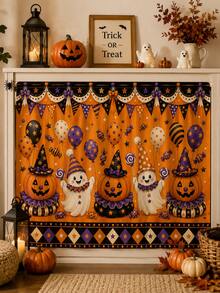 1pc-Halloween Multipurpose Decorative Curtain, Pumpkin Ghost Balloon Candy Party Print, Home Storage Cover & Holiday Decor - Multicolor - View 6