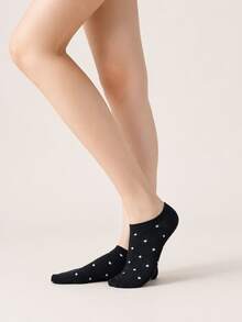 4 Pairs Women's Multi-Color Combination Pack, Black/White/Gray & Small Polka Dots, Versatile Spring/Summer Design, Knit Breathable Fabric, Stylish Japanese Fresh Invisible Boat Socks, Suitable For Home, Commuting, Party, Sports, School, Holiday Gifts - Multicolor - View 4