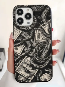1pc Black Python Money Pattern Minimalist Full Coverage TPU Shockproof Phone Case Compatible With Apple 18 17 16 15 14 13 12 11 Pro Max Protective Shell Air - Multicolor - View 2