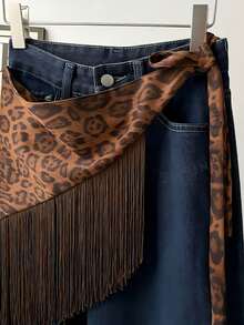 1 Piece Retro Brown Leopard Fringed Triangle Scarf Shawl, - Multicolor - View 3