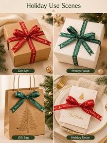 Classic Holiday Polyester Satin Ribbon, Printed With Merry Christmas Letters, Christmas Tree And Snowflake Patterns, Red And Green Decorative Gift Wrapping Ribbon, Suitable For Gift Wrapping, DIY Bow Making, Handmade Projects, Wreath Decoration, Holiday Parties And Winter Celebrations - One Size - View 6