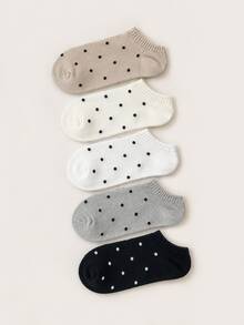 4 Pairs Women's Multi-Color Combination Pack, Black/White/Gray & Small Polka Dots, Versatile Spring/Summer Design, Knit Breathable Fabric, Stylish Japanese Fresh Invisible Boat Socks, Suitable For Home, Commuting, Party, Sports, School, Holiday Gifts - Multicolor - View 2