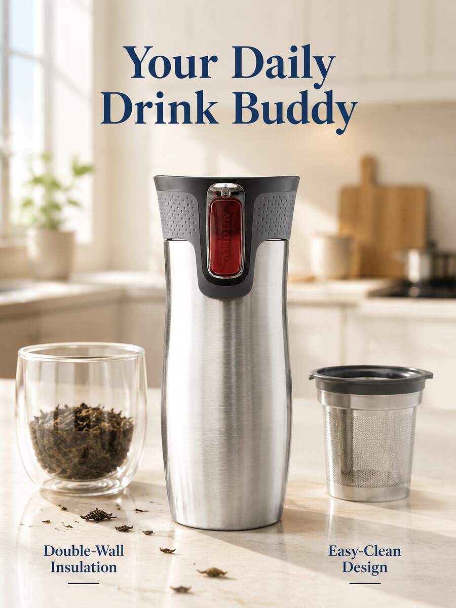 Automatic Sealing Leak-Proof Vacuum Insulated Coffee Travel Mug, Stainless Steel Portable Thermos Cup, Easy Clean Lid Water Bottle, Suitable For Driving, Office And Daily Commute
