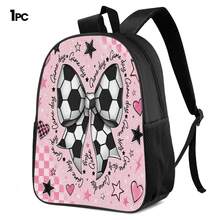 Pink & White Football Bow 2D Print 3 Pieces Backpack Set, Large Capacity Backpack With Crossbody Bag And Pencil Case, Side Elastic Mesh Pocket For Water Bottle, Wide Breathable Adjustable Shoulder Straps, Sweet & Cool Sporty Style For Daily Commute, Travel And Casual Storage - Printed Bag - View 14