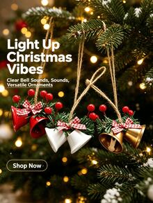 8pcs Christmas Decorative Painted Horn Bell Ornaments, Multi‑Color Accessories, Rope Hanging Decor, Window & Party Hanging Ornaments, Festive Atmosphere Pendants - Multicolor - View 2