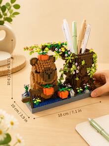 1314PCS 18CM ABS Capybara Small Particle Building Blocks Pen Holder, Forest Garden Tree Stump Vine Flower Design DIY Assembly Desktop Stationery Storage Ornament, Suitable For Desk Office Birthday Gift - Multicolor - View 3