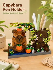 1314PCS 18CM ABS Capybara Small Particle Building Blocks Pen Holder, Forest Garden Tree Stump Vine Flower Design DIY Assembly Desktop Stationery Storage Ornament, Suitable For Desk Office Birthday Gift - Multicolor - View 1