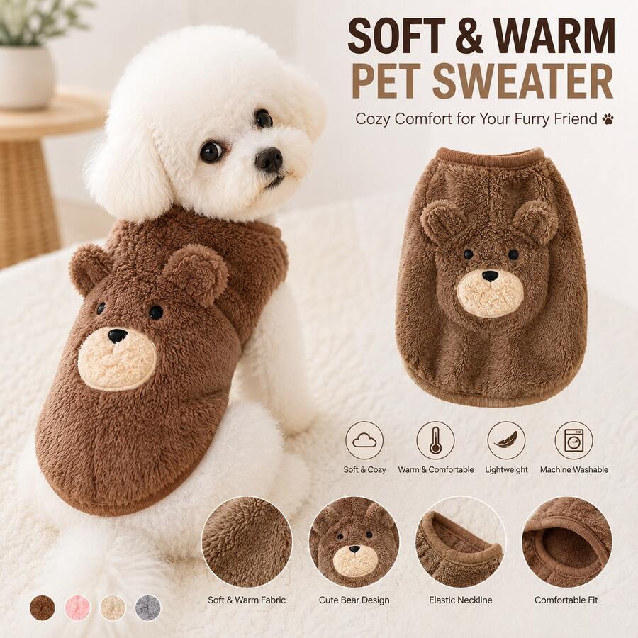Autumn/Winter Pet Cat & Dog Sweater, Soft Skin-Friendly Plush Pullover, Comfortable Warm Top, Suitable For Small & Medium Dogs, Teddy, Bichon, Poodle, Schnauzer, Home & Outdoor Wear