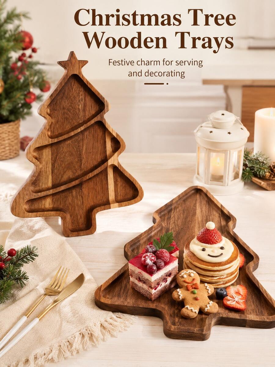 1pc Acacia Wood Tray, Multi-Functional Rustic Style Snack Plate, Appetizer Platter, Meat Board, Serving Bowl, Suitable For Kitchen Countertop, Coffee Table And Home Decor. Perfect For Serving Snacks, Desserts And Fruits - Suitable For Christmas, Easter, Halloween, Back To School, Great Choice For Home Decor And Gift Giving