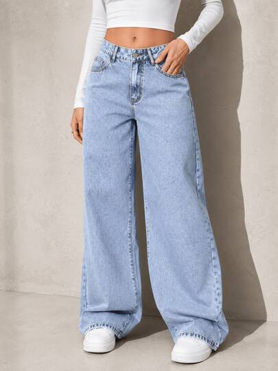 Loose High-Waist Wide-Leg Jeans, Daily Commuting Elegant Drape, Light Elastic Drawstring Waist, All-Season Versatile Long Pants