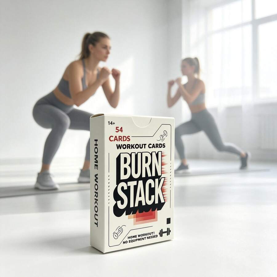 Burn Stack Workout Cards, 54 Bodyweight Exercise Cards, No Equipment Home Workout Fitness Deck For Full Body Training, Suitable For Beginners & Adults 14+ - Apricot - View 1