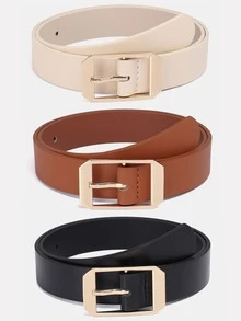 1pc/3pcs Solid Color Casual PU(Polyurethane) Women's Belt Suitable For Daily Use Square Buckle - A - View 1