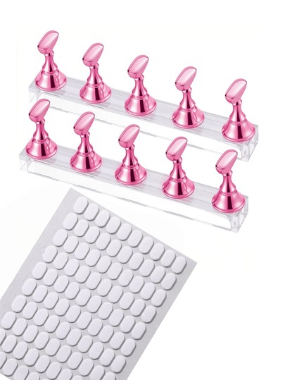 1/2 Set Nail Art Display Stands With 100pcs Double-Sided Adhesive Nail Holders, Nail Art Practice Hand, Nail Painting Holder For Nail Art Display, Home DIY Beginner Salon Supplies