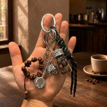 Coffee Theme Bag Charm Coffee Bean Glass Bottle Keychain Personalized Black Rope Pendant - Multicolor - View 9