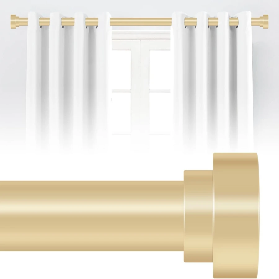 1PC Gold Curtain Rod,1 Inch Diameter Heavy Duty Curtain Rods,Modern Adjustable Curtain Rod End Caps Feature A Layered Design,Household Bathroom Window Curtains Rod - Gold 36-88inch 1PC - View 1