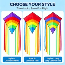 Multi-Tail Curved Diamond Kite, Rainbow Gradient, Heavy-Duty Fabric, Multiple Streamers, Easy To Fly In Light Wind, 3 Styles For Outdoor Beach Lawn - Multi-tail Colorful Diamond Kite-2 - View 4