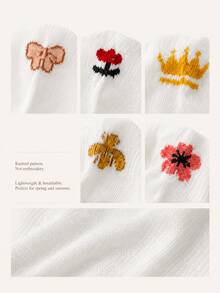 5pairs Butterfly & Floral Pattern Invisible Socks - White - View 7