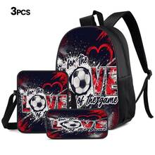 Football Theme 2D Print 3 Pieces Backpack Set, Large Capacity Backpack With Crossbody Bag And Pencil Case, Side Elastic Mesh Pocket For Water Bottle, Wide Breathable Adjustable Shoulder Straps, Sports Style Daily Commute Travel Casual Storage Bag - Printed Bag - View 11