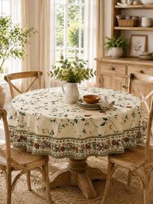 1pc Vintage Wildflower Floral Polyester Tablecloth, Country Farmhouse Rectangular Dining Tablecloth, Bohemian Country Style Kitchen Dining Room Home Decor - M - View 14