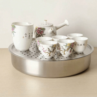 18/10 Stainless Steel Perforated Steamer Plate, Household Dumpling Plate, Draining Tea Plate, Oil Filter Plate, 28cm Steamer Pot, Draining Plate