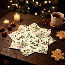 20 Pcs 13 * 13 Inch 4 Christmas Berry Holly Print Combination Disposable Napkins, 5pcs Per Pattern, Suitable For Christmas Parties, Winter Banquets, Table Decorations, Restaurants, Outdoor Picnics, And Holiday Party Decorations - View 6