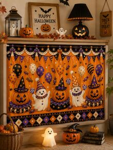 1pc-Halloween Multipurpose Decorative Curtain, Pumpkin Ghost Balloon Candy Party Print, Home Storage Cover & Holiday Decor - Multicolor - View 7