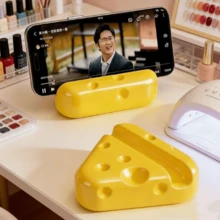 2/1pc Cute Cheese-Shaped Desktop Phone Stand, Fun Realistic Cheese Block Phone Holder, Compact Stable Slouchy Bracket For Watching Videos And Movies, Desktop Decoration Ornament, Creative Desktop Accessory Compatible With Most Phone Models - Big Cheese - View 1