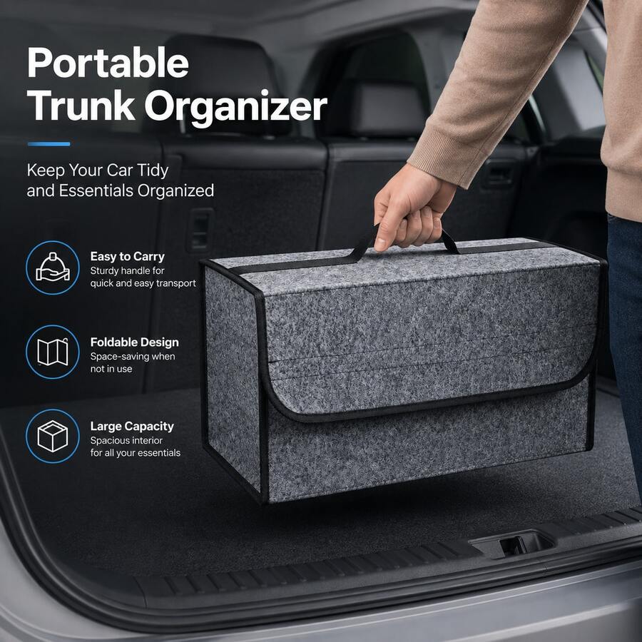 Car Storage Box, Portable Foldable Felt Storage Box, Car Tool Storage Box, Convenient Luggage Storage, Multiple Sizes Available - Universal Type - View 1