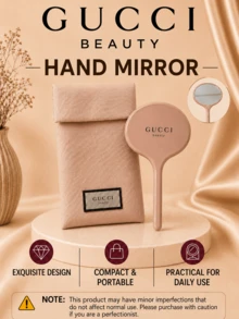 Gucci 米色手持化妝鏡 8.5*13.5cm，輕巧便攜，適合隨身補妝與化妝，適用於日常使用與節日禮物 - 米色 - 查看 2