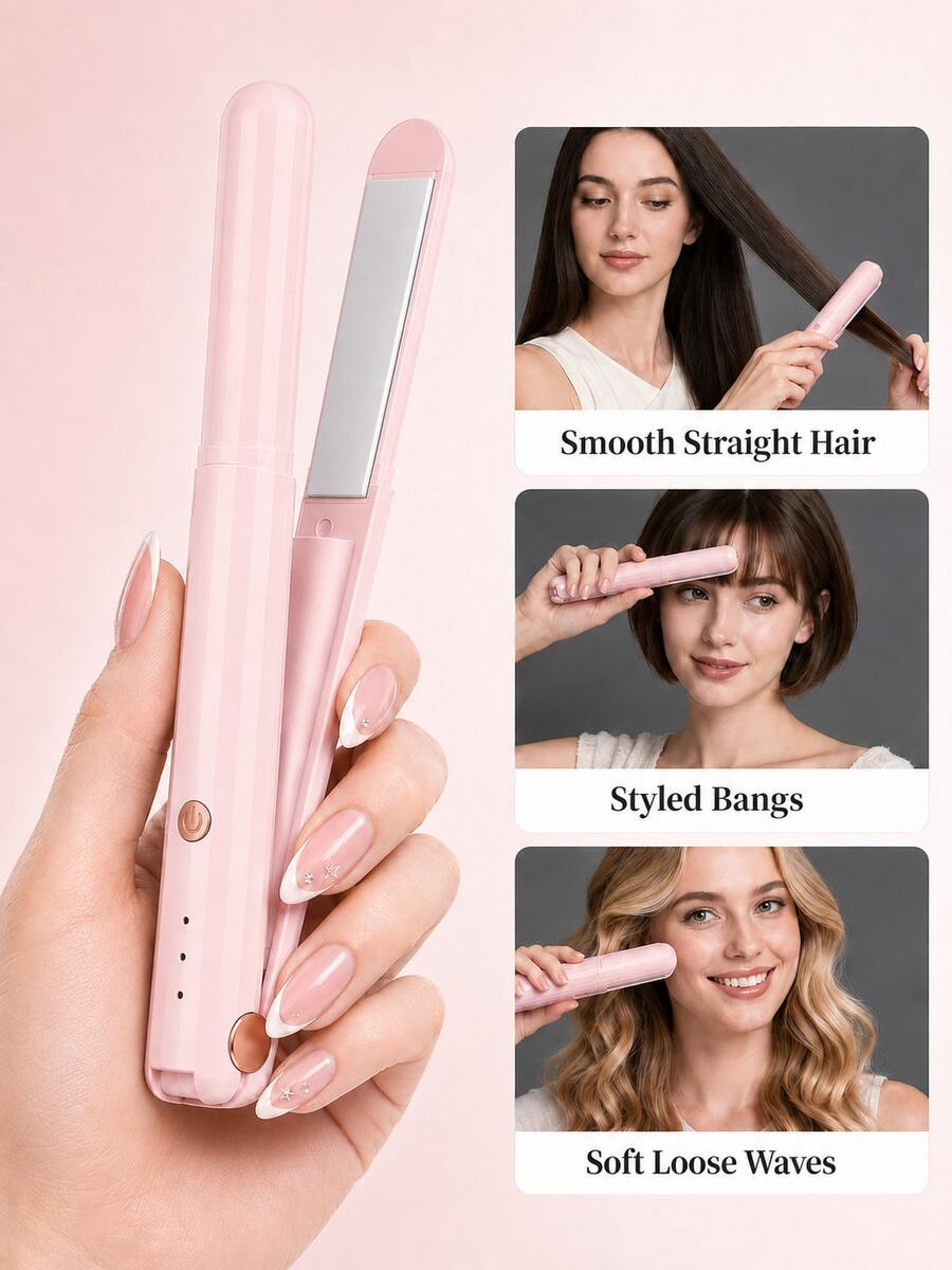SKYWORTH Pelurus & Pengeriting Rambut Nirkabel Mini 2000mAh, Alat Penata Rambut 2-in-1 Isi Ulang USB Tipe-C, 3 Pengaturan Suhu, Desain Portabel untuk Perjalanan - MultiWarna - View 1