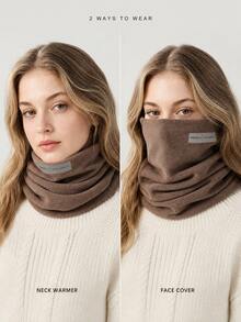Solid Color Soft Fleece Face Cover Neck Warmer, 2-In-1 Winter Scarf For Outdoor Commuting - Scarf - View 2