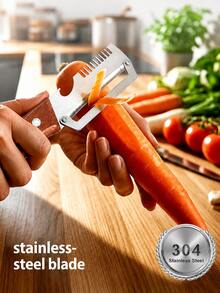 2 piezas Juego de peladores de verduras multifunción, pelador de mango de madera y acero inoxidable, herramienta de cocina 2 en 1 y 3 en 1 con rallador de cebolleta y abridor de botellas, adecuado para cocinar en casa - Multicolor - Ver 7