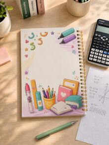 1pc A5 Arabic Spiral Notebook With Cover, 60 Sheets 100g Thick Paper, Gold Coil Binding Stationery Doodle Spiral Diary, Islamic Arch Blackboard Pencil Print Student Practice Notebook, Suitable For Arabic Class Notes, Homework And Learning - Multicolor - View 6