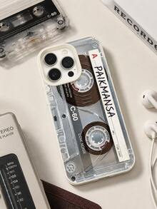 1PC Case Compatible With Iphone 17 16 15 14 13 Pro Transparent Retro C-60 Cassette Tape Phone Case, PAIKMANSA Handwritten Label Realistic Tape Reel Print Full-Wrap White Frame Shockproof Soft Protective Cover - White - View 5