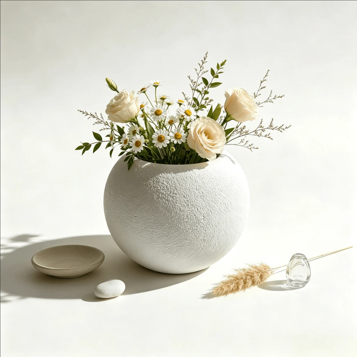 1pc White Round Flower Pot, Thickened Material, Durable And Shatter-Resistant, Suitable For Desktop Display, Modern Minimalist Living Room Desktop Flower Arrangement Decor, High-End Round Ball Vase, Dual Use For Dried And Fresh Flowers - 1pc White Round Flower Pot - View 1