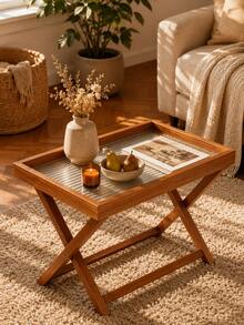 Foldable Side Table, Portable Folding Tray Table, Compact Sofa End Table, Suitable For Adults, Elderly And Students, Applicable For Living Room, Bedroom, Balcony, Dormitory And Office, Suitable For Placing Coffee, Snacks, Books, Suitable For Reading And Daily Storage - Brown - View 9