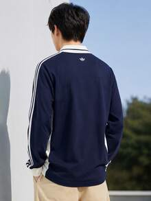 Adidas Men's POLO LS Soft Comfortable Contrast Collar Long Sleeve Top KW5687 - Deep Indigo/Han Jade White - View 5